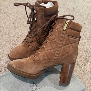 Aquatalia Tan Quilted Lace-Up Boots
